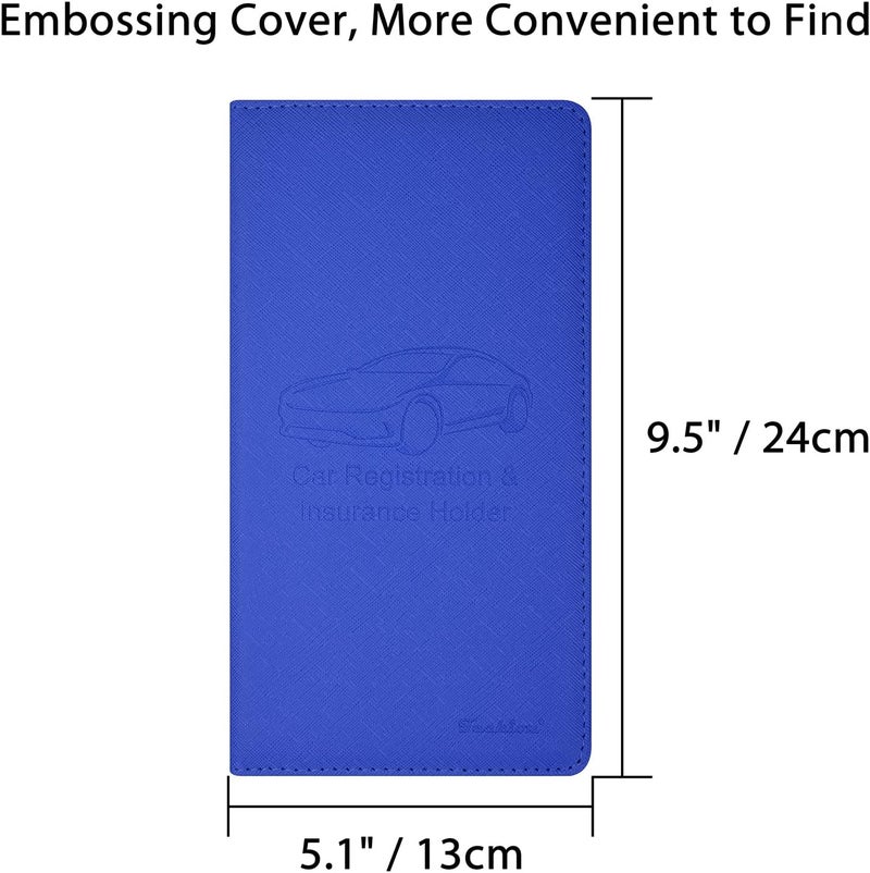 Techion Car Insurance and Registration Holder, 9.5 x 5 Inch PU Leather Vehicle Glove Box Organizer Wallet Case for Insurance Card, Driver License, Paperwork - Blue - Image 4